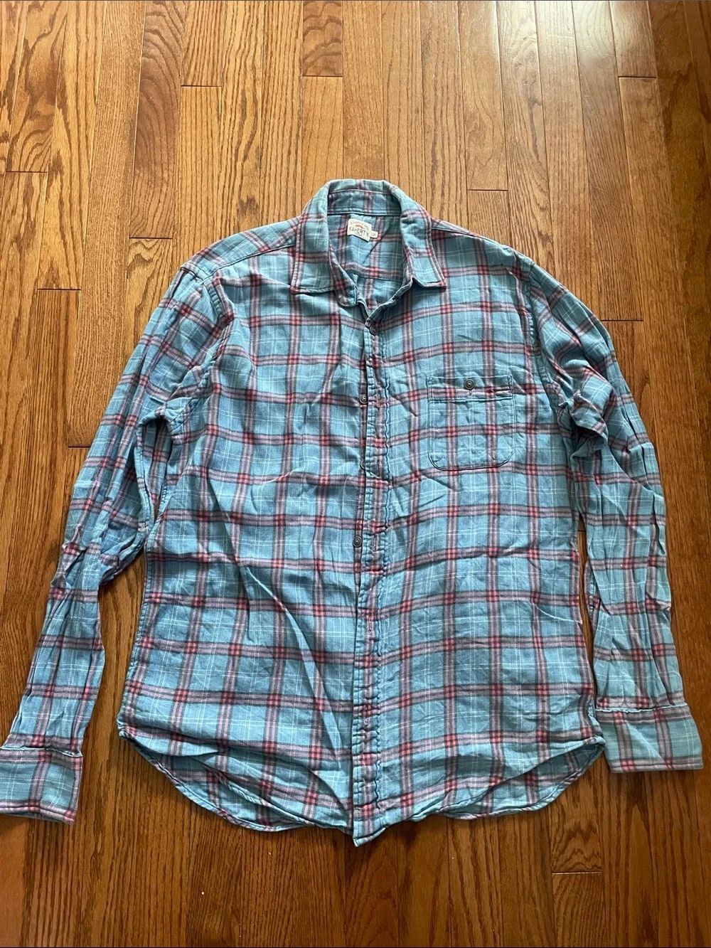 Faherty Light Blue Plaid Flannel Button Down Men’s Sz Large